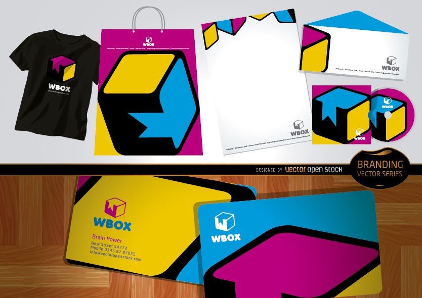 Branding WBox design for stationery and t-shirts 