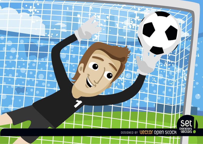 Cartoon Goalkeeper stops football Cartoon Goalkeeper stops football