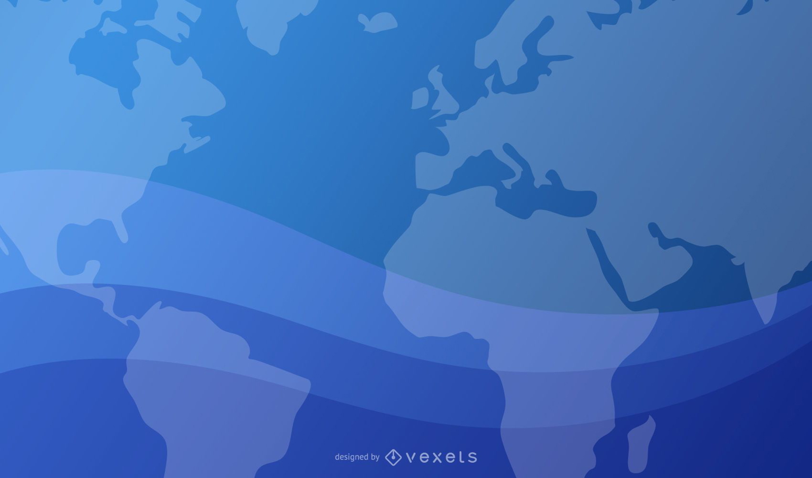 Blue Wavy Background with World Map and Planet