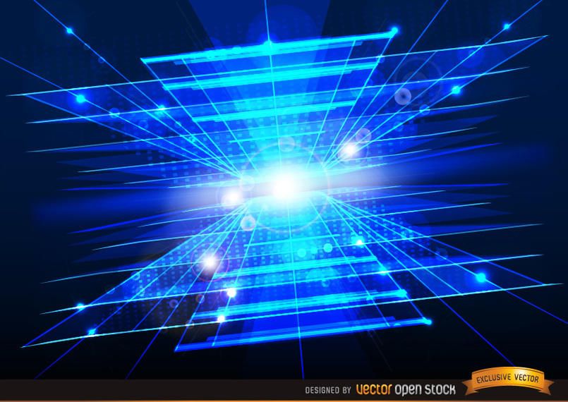 Fundo azul abstrato tecnológico com clarões de luz Fundo azul abstrato tecnológico com clarões de luz
