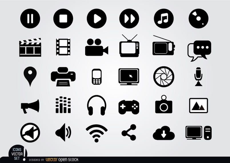 Multimedia flat icons set Multimedia flat icons set