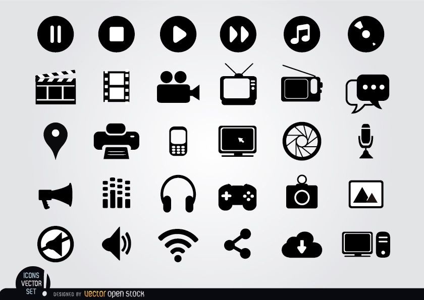 Multimedia flat icons set