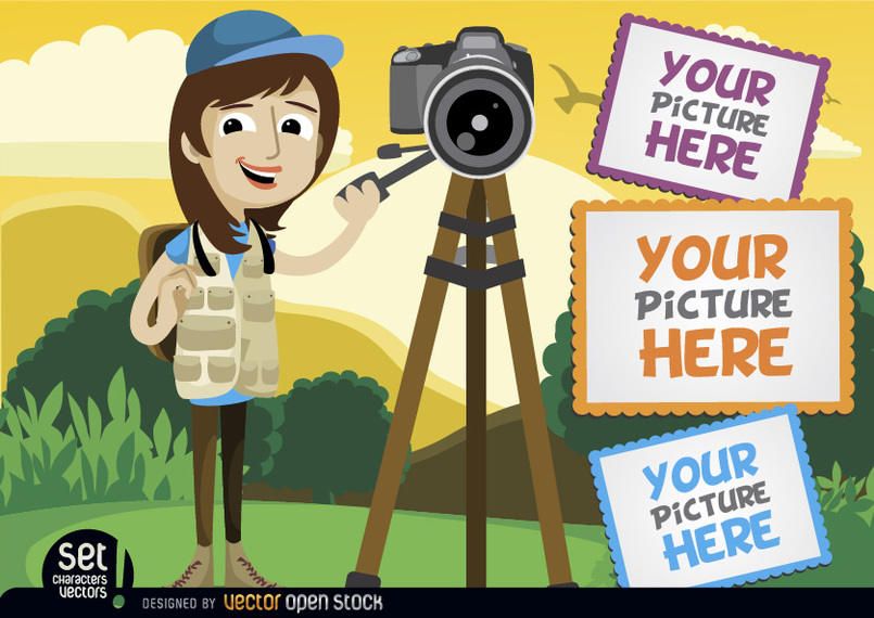 Fotógrafo com câmera e molduras Fotógrafo com câmera e molduras