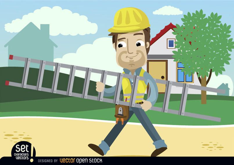 Contruction Worker Cartoon carrying ladder Contruction Worker Cartoon carrying ladder