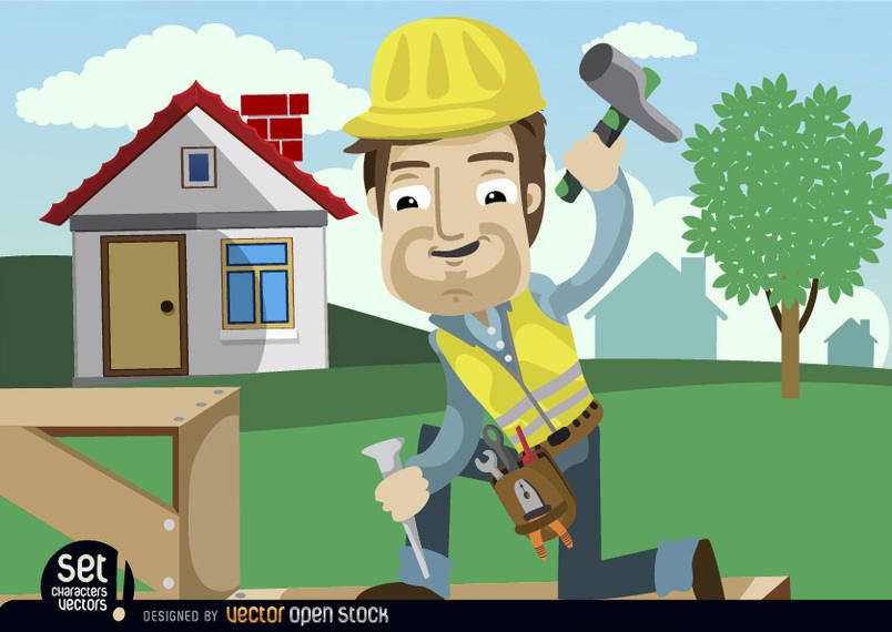 Worker hammering chisel Worker hammering chisel