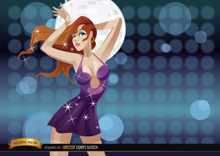Sexy redhead girl dancing in disco