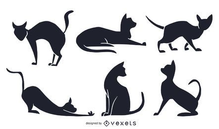 Conjunto de gato silueta negra