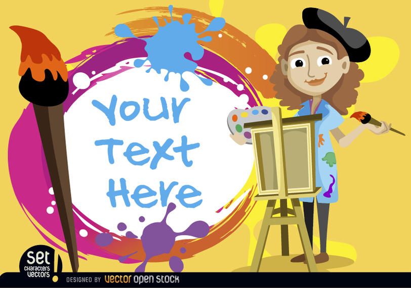 Artista niña con texto pintado. Artista niña con texto pintado.