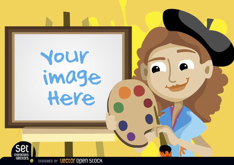 Painter girl with easel image Painter girl with easel image