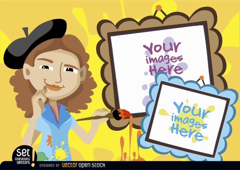 Young artist woman with picture frames Young artist woman with picture frames