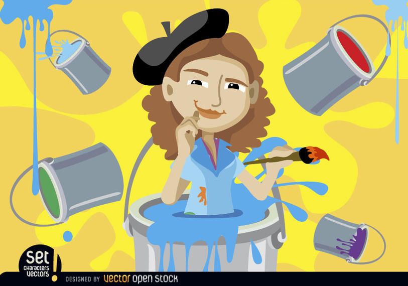 Pintor mujer dentro pintura cubo Pintor mujer dentro pintura cubo
