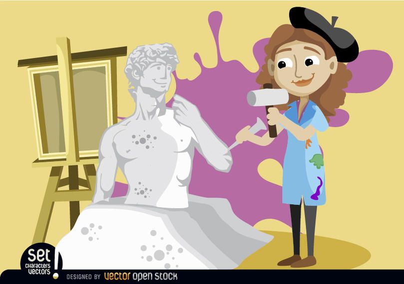 Mulher artista, esculpindo, estátua Mulher artista, esculpindo, estátua