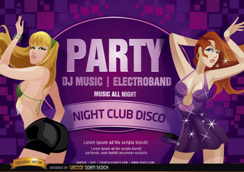 Nightclub disco party girls flyer Nightclub disco party girls flyer