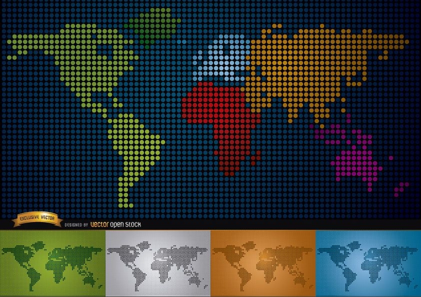 Mapa digital del mundo con continentes.