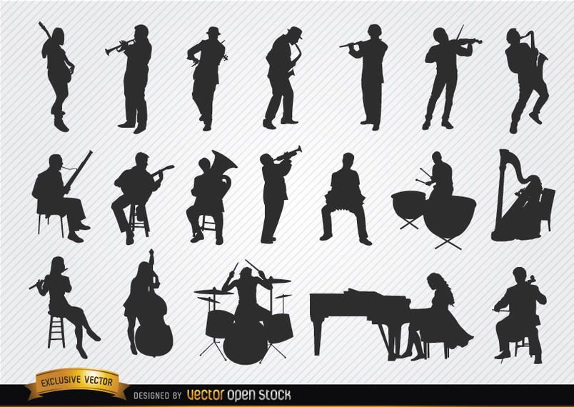 Conjunto de silhuetas de músicos Conjunto de silhuetas de músicos