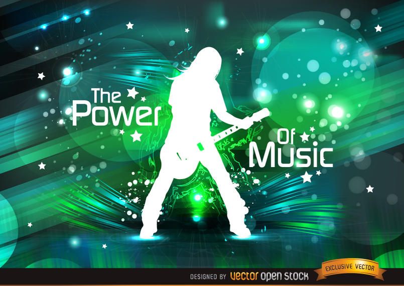 Fundo de música guitarrista com bolhas e estrelas Fundo de música guitarrista com bolhas e estrelas