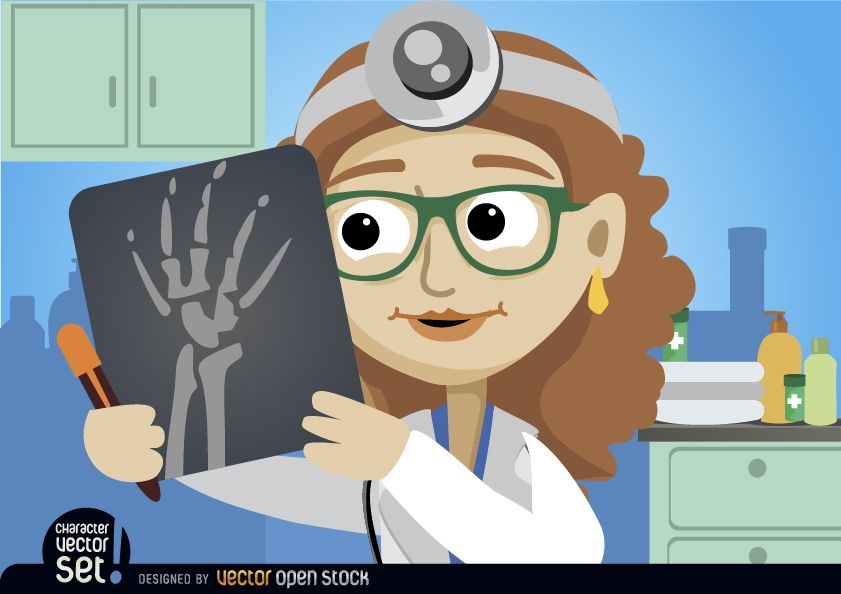 Doktorfrau die Radiographie schaut