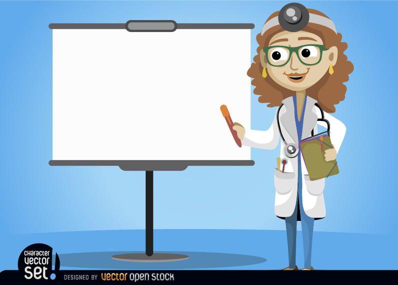 Doctora con pantalla en blanco Doctora con pantalla en blanco