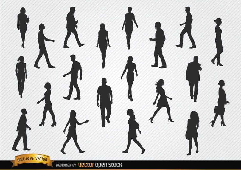 Gehende Menschen Silhouetten gesetzt Gehende Menschen Silhouetten gesetzt