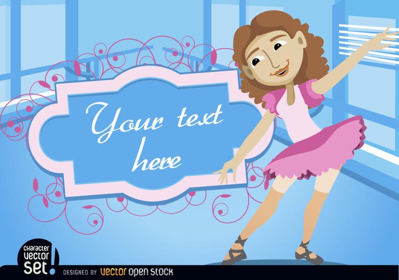 Girl in ballet practice with frame text Girl in ballet practice with frame text