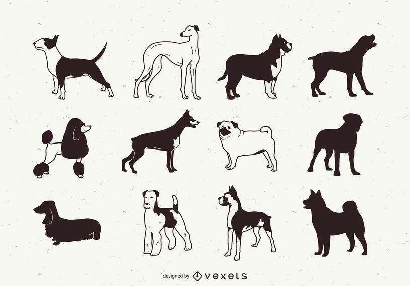 Pack de silueta de perro de raza negra y blanca Pack de silueta de perro de raza negra y blanca