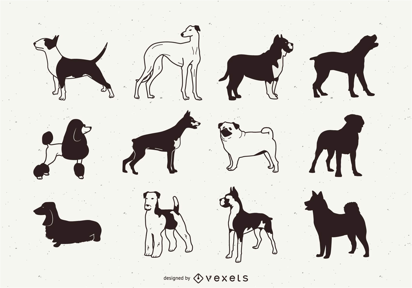 Black & White Breed Dog Silhouette Pack