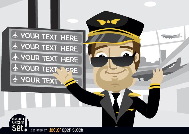 Piloto que muestra textos de la junta del aeropuerto Piloto que muestra textos de la junta del aeropuerto