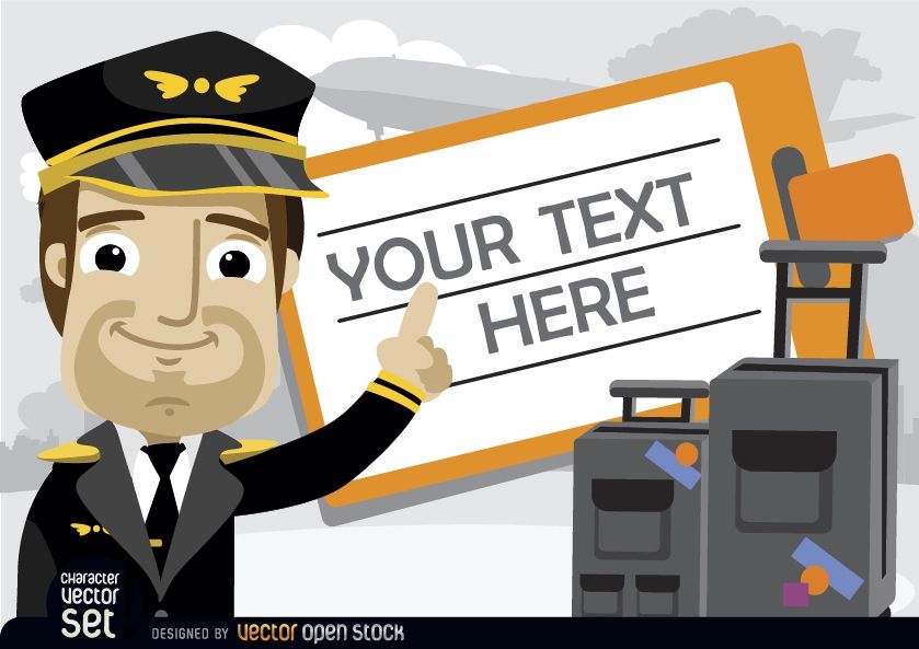 Pilot mit Gep?ck und Reiseticket Text