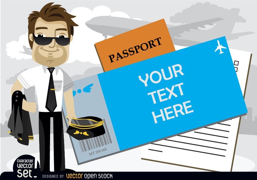 Flugzeugpilot neben Text im Pass