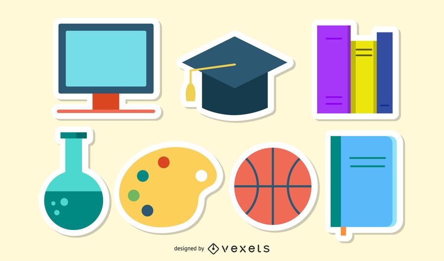 Sticker Set with Funky School Themed Icon Sticker Set with Funky School Themed Icon