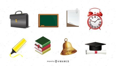 Conjunto de iconos 3D de tema escolar Conjunto de iconos 3D de tema escolar