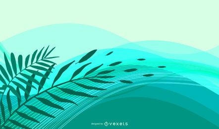 Fundo abstrato com folhas verdes e ondas