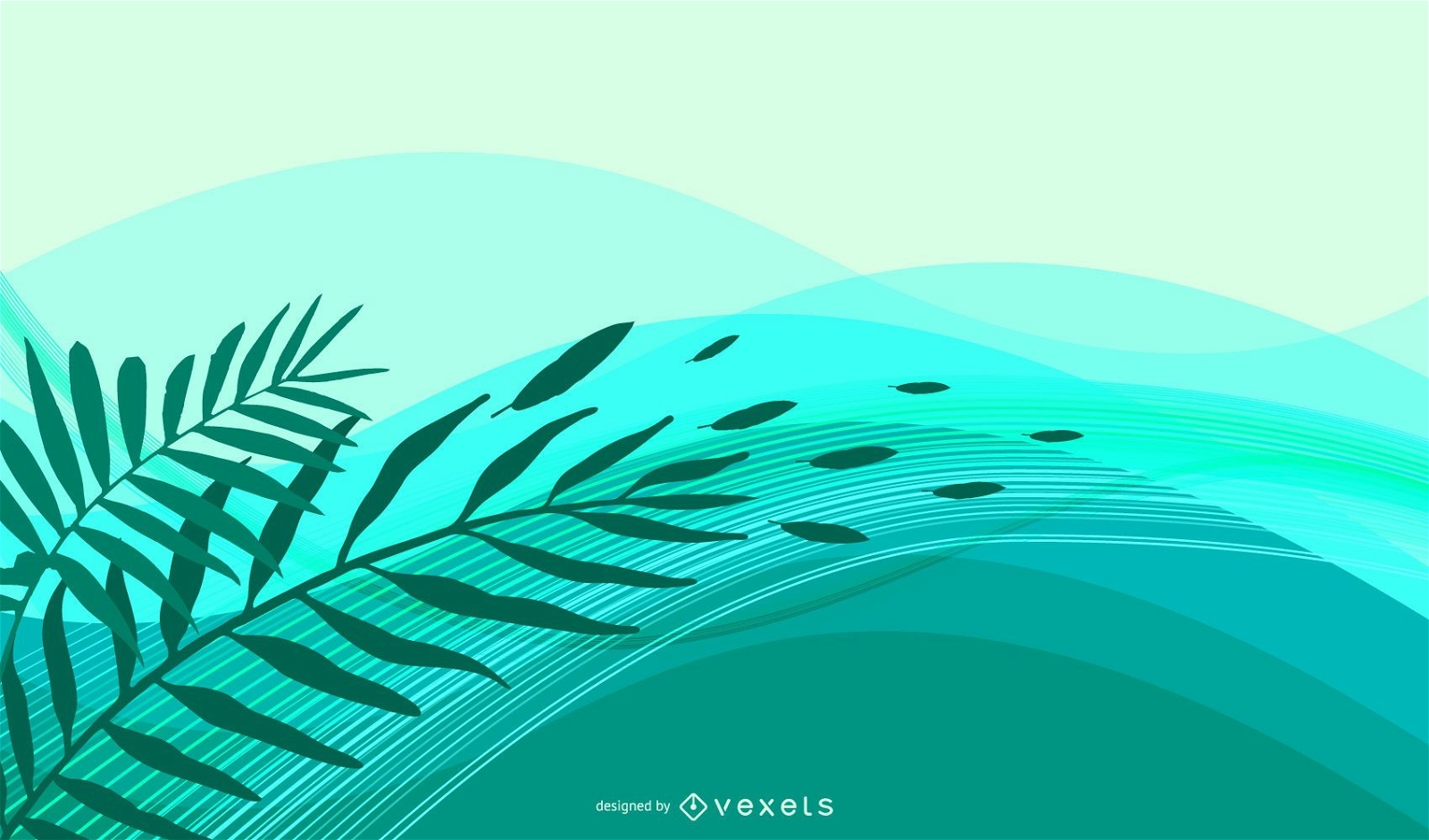 Fondo abstracto de ondas y hojas verdes