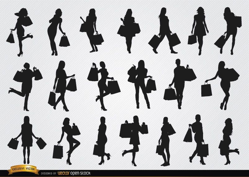 Women shopping silhouettes Women shopping silhouettes