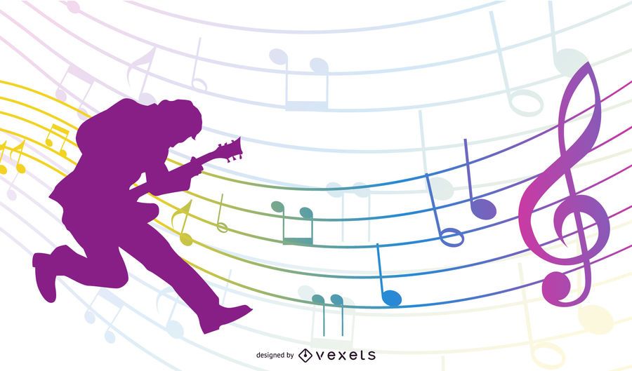 Silhouette Guitarist with Colorful Musical Notes Silhouette Guitarist with Colorful Musical Notes