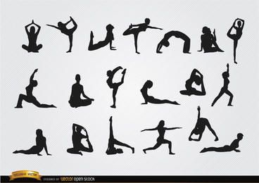 Frauen machen Yoga-Silhouetten