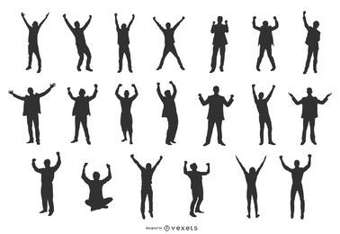 Men celebrating success silhouettes Men celebrating success silhouettes