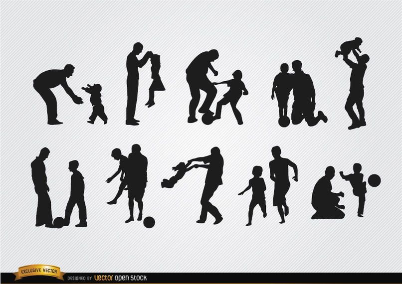 Fathers playing with sons silhouettes Fathers playing with sons silhouettes