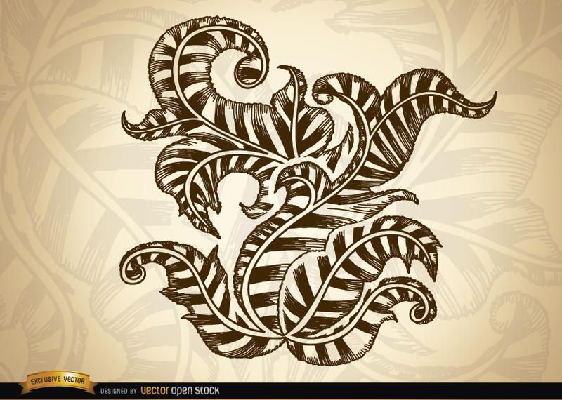 Dibujo de remolinos y hojas ornamentales. Dibujo de remolinos y hojas ornamentales.