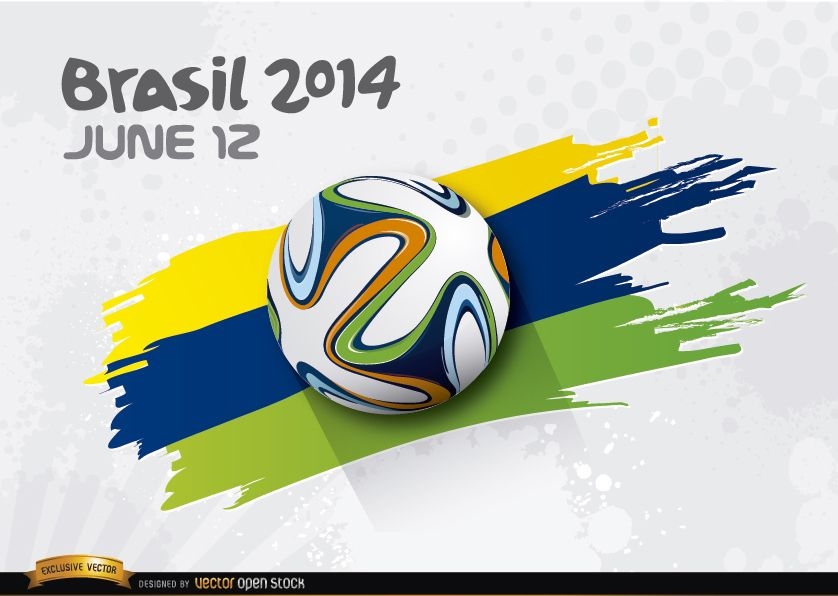 Football rolling over Brasil 2014 colors