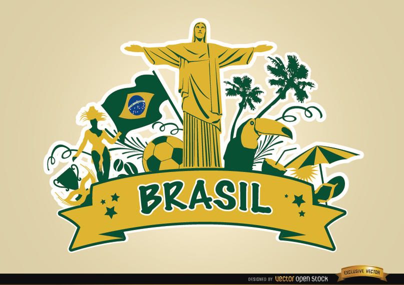 Fita do Brasil com as principais atrações turísticas Fita do Brasil com as principais atrações turísticas