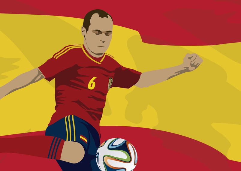 Spain player Andres Iniesta with flag Spain player Andres Iniesta with flag