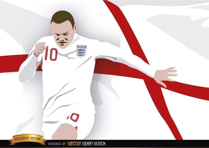 Jogador de futebol da Inglaterra Wayne Rooney com bandeira