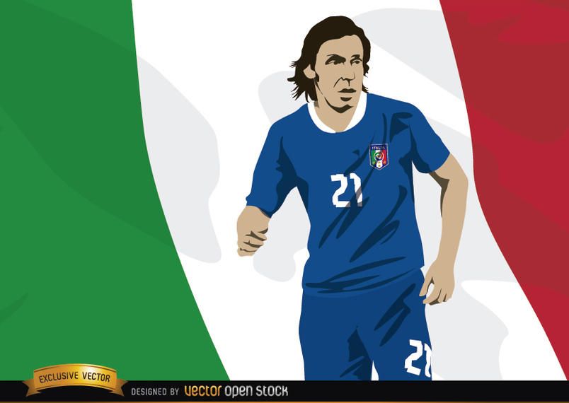 Italy footballer Andrea Pirlo with flag Italy footballer Andrea Pirlo with flag