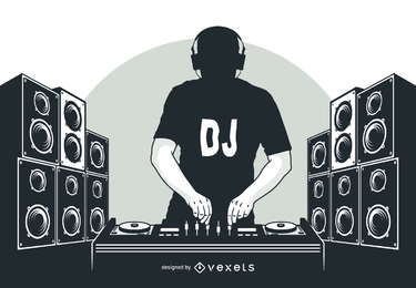 Silhouette DJ Boy con Altavoces Silhouette DJ Boy con Altavoces