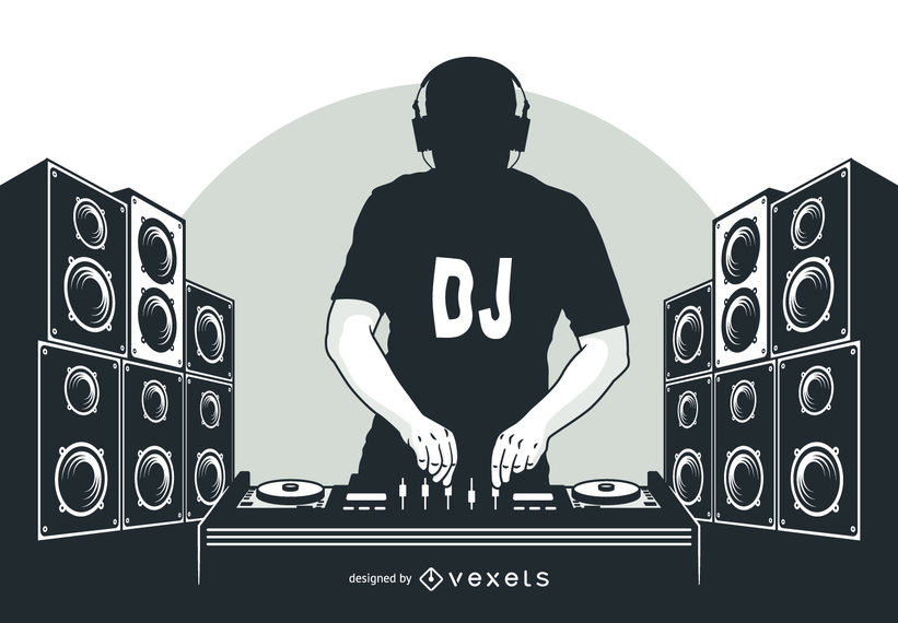 Silhueta de menino DJ com alto-falantes Silhueta de menino DJ com alto-falantes