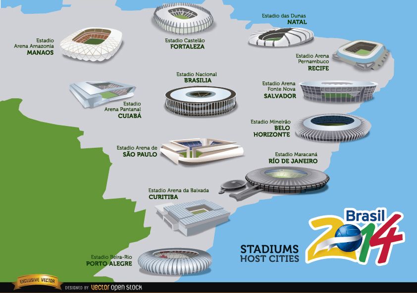 Stadien Gastgeber Städte Brasilien 2014-Karte