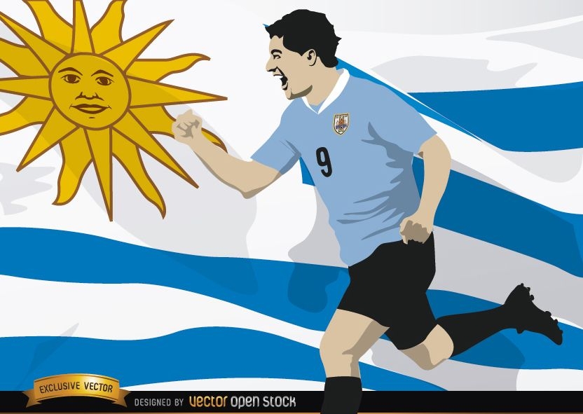 Luis Suarez com bandeira do Uruguai