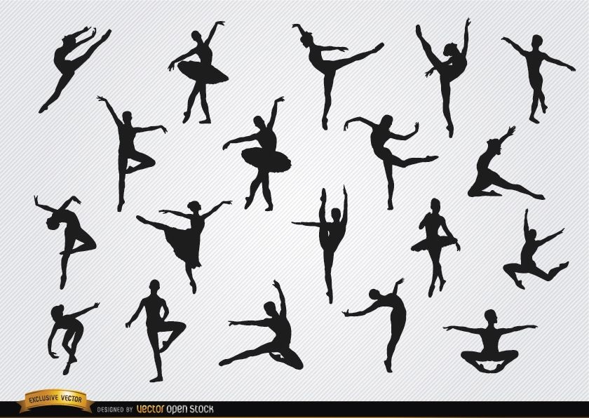 Conjunto de silhuetas de dançarinas de balé