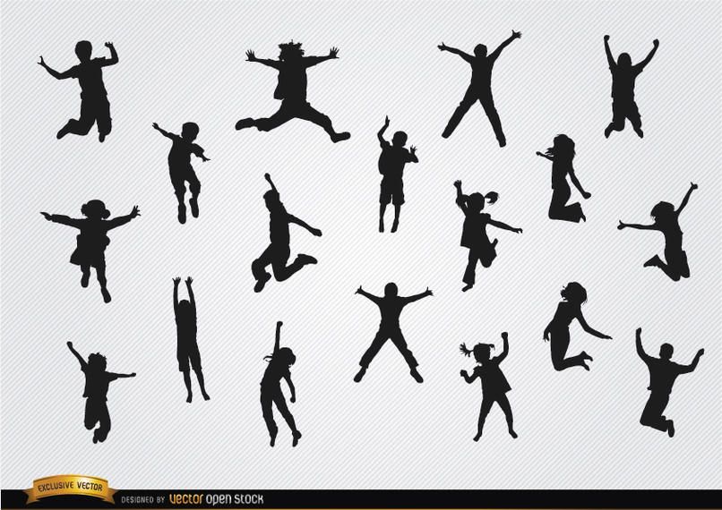 Children jumping silhouettes pack Children jumping silhouettes pack